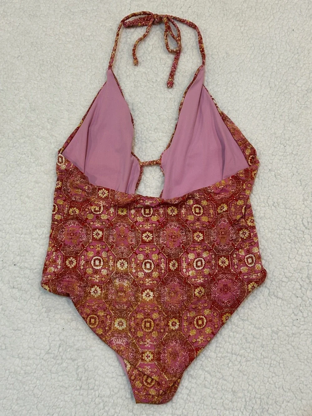 Frankies Bikinis Lily Geo Print One Piece Swimsuit size Large Isla Pink